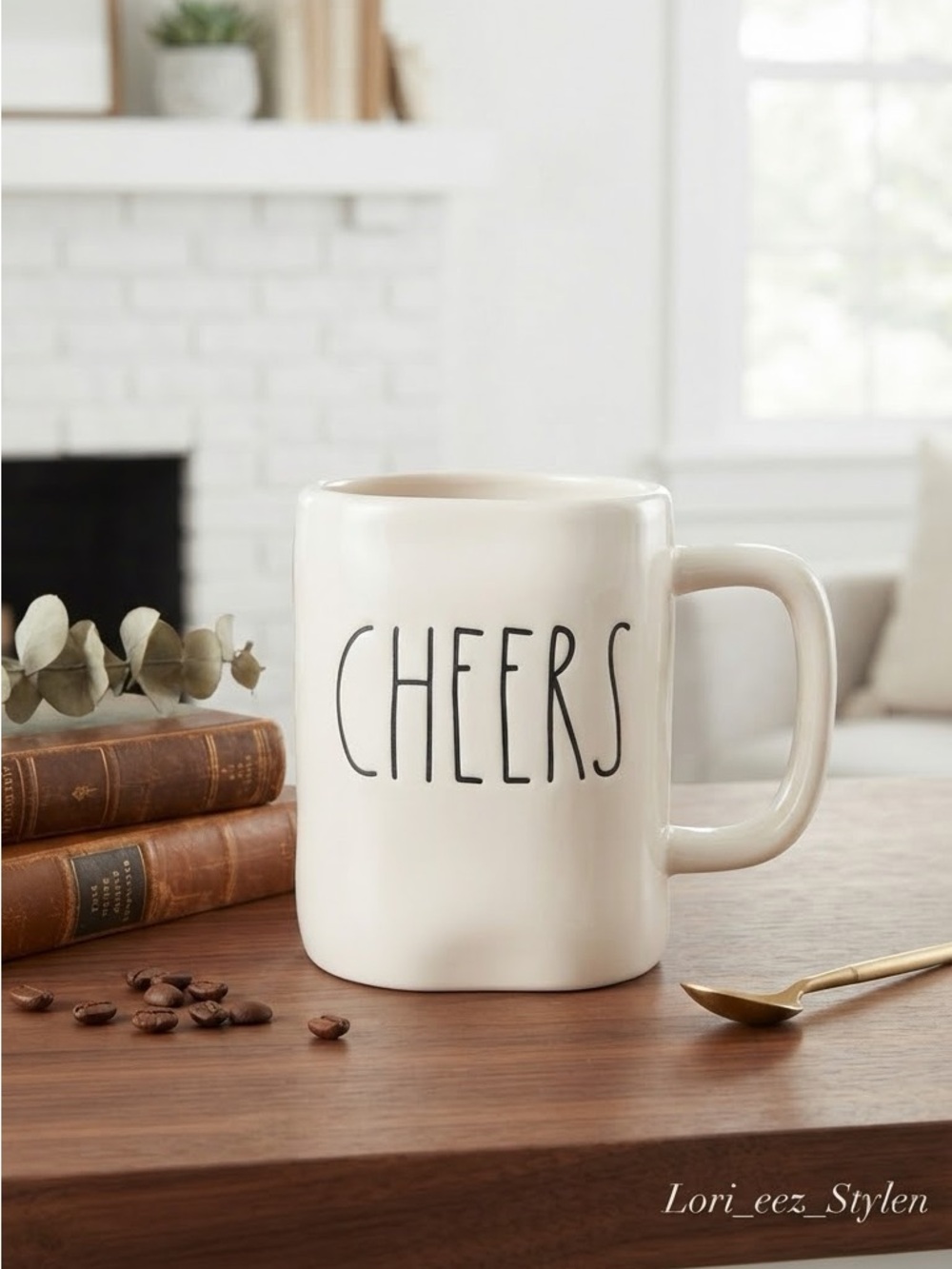 Rae Dunn Cheers Mug - Cream with Black Lettering